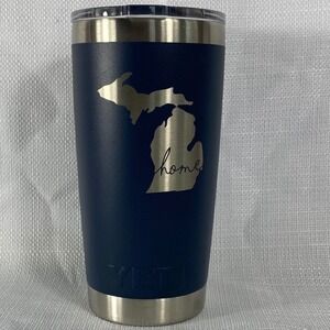 YETI Rambler 20 oz Tumbler Navy Blue Michigan Home Engraved MagSlider Lid Cup